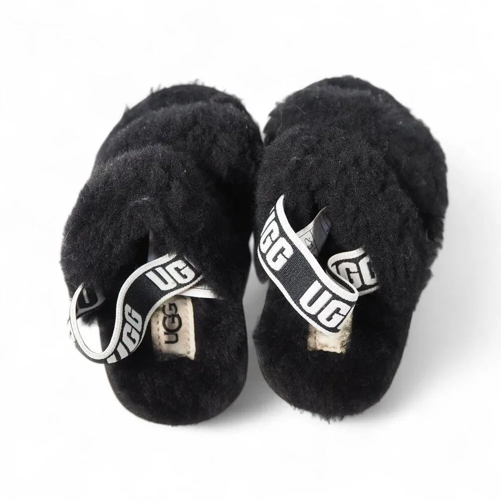 UGG Oh‎ Fluff Yeah Slingback Slide Sandals Black 1116636T Toddler 6